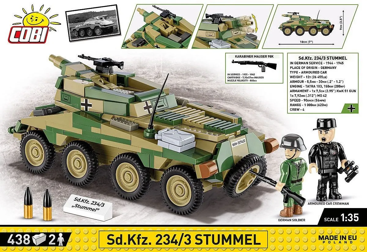 Cobi SD.KFZ 234/3 Stomp - 438 Onderdelen - Meerkleurig - afbeelding 6 van 6