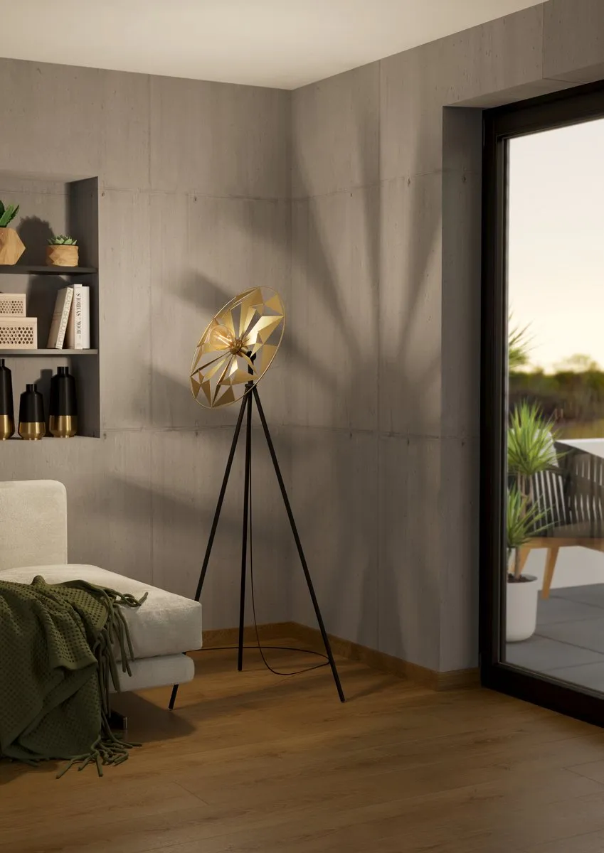 Eglo Castanuelo Vloerlamp E27 152cm - Zwart/Goud - afbeelding 6 van 6