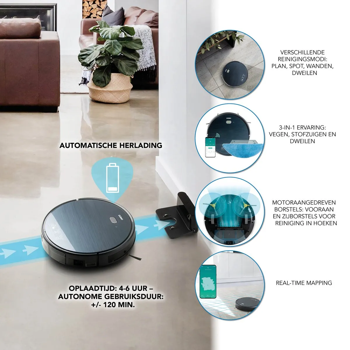 Domo DO7296S Robotstofzuiger - Dweilsysteem - App