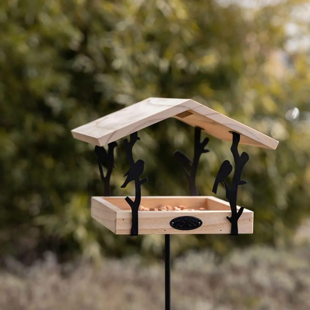 Esschert Design Voedertafel op pin Tjiftjaf - Houtkleur/Zwart