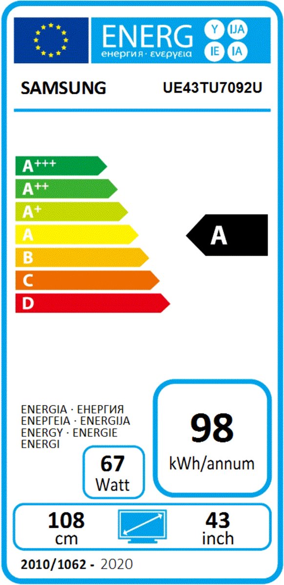 Samsung UE43TU7092 - 43 inch - 4K LED - 2020 - Buitenlands model