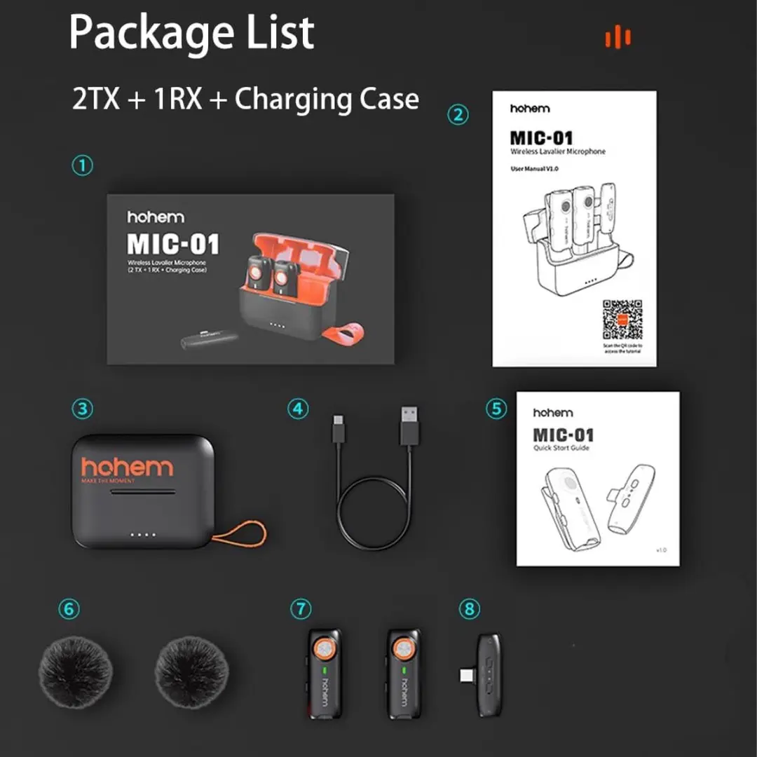 Hohem MIC-01 Draadloze Microfoon USB-C - 2 Zenders - Zwart