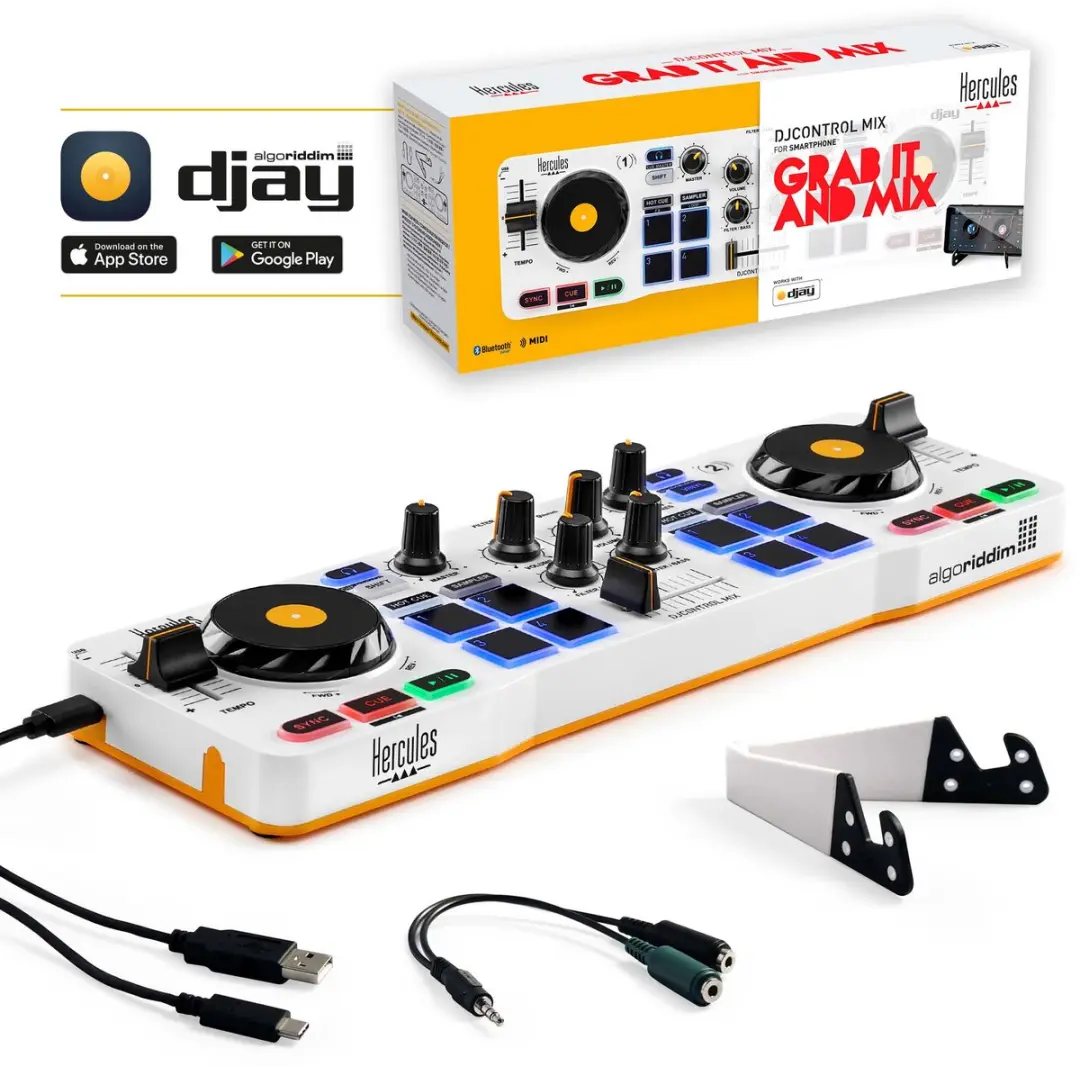 Hercules DJ Control Mix 4780921 Smartphone Controller - 2 Kanalen - 8 Drumpads - Wit