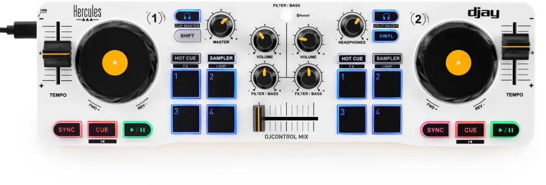 Hercules DJ Control Mix 4780921 Smartphone Controller - 2 Kanalen - 8 Drumpads - Wit