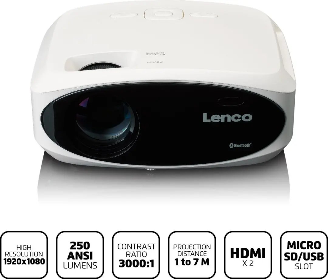 Lenco LPJ-900WH Mini Projector - Full HD 1080P - Wit