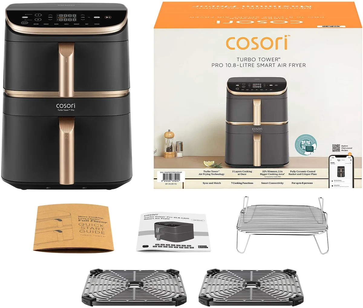 Cosori Turbo Tower Pro Smart Enkel 10,8L Vrijstaand Friteuse 2630W - Zwart/Goud