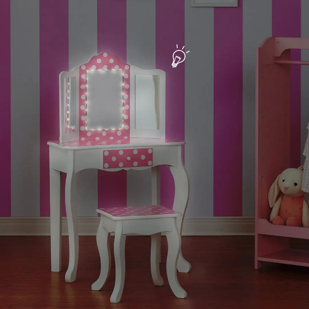 Teamson Kids Houten Kaptafel - Polka Dot - Roze/Wit