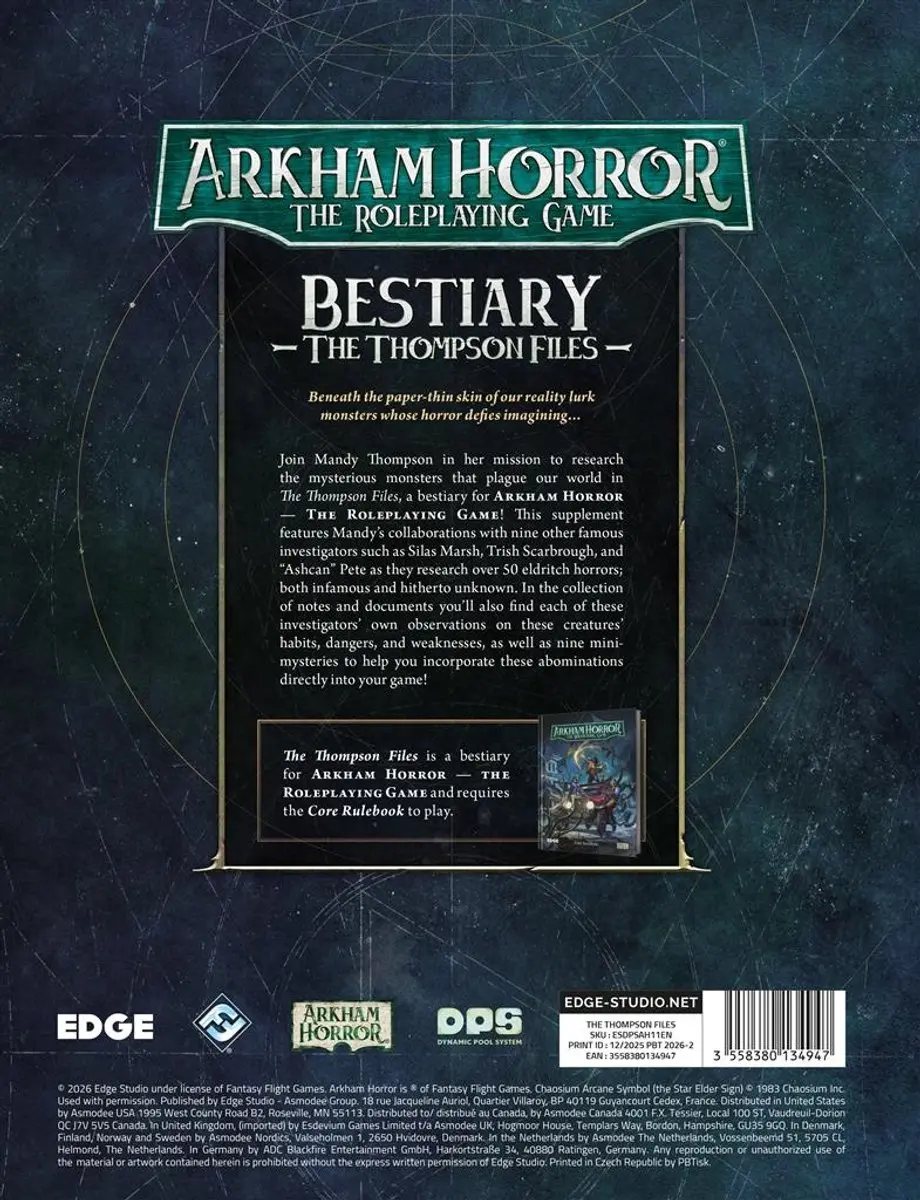 Fantasy Flight Games Arkham Horror RPG Thompson Files Bestiarium - Meerkleurig