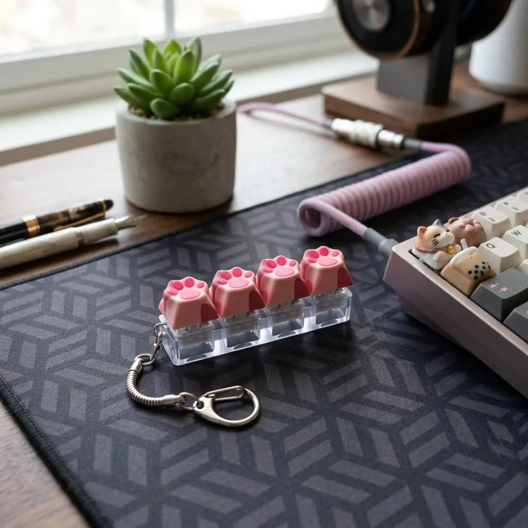 NUVEX Roze Kattenpoot Fidget Toy - Klikknoppen - Met Clip