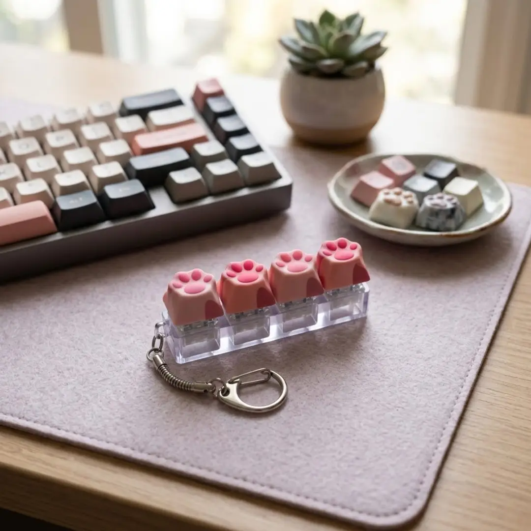 NUVEX Roze Kattenpoot Fidget Toy - Klikknoppen - Met Clip