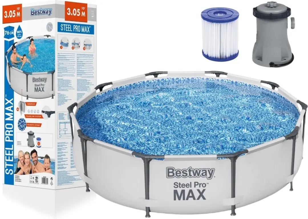 Bestway Steel Pro Max Opzetzwembad 305x76cm - Wit/Grijs