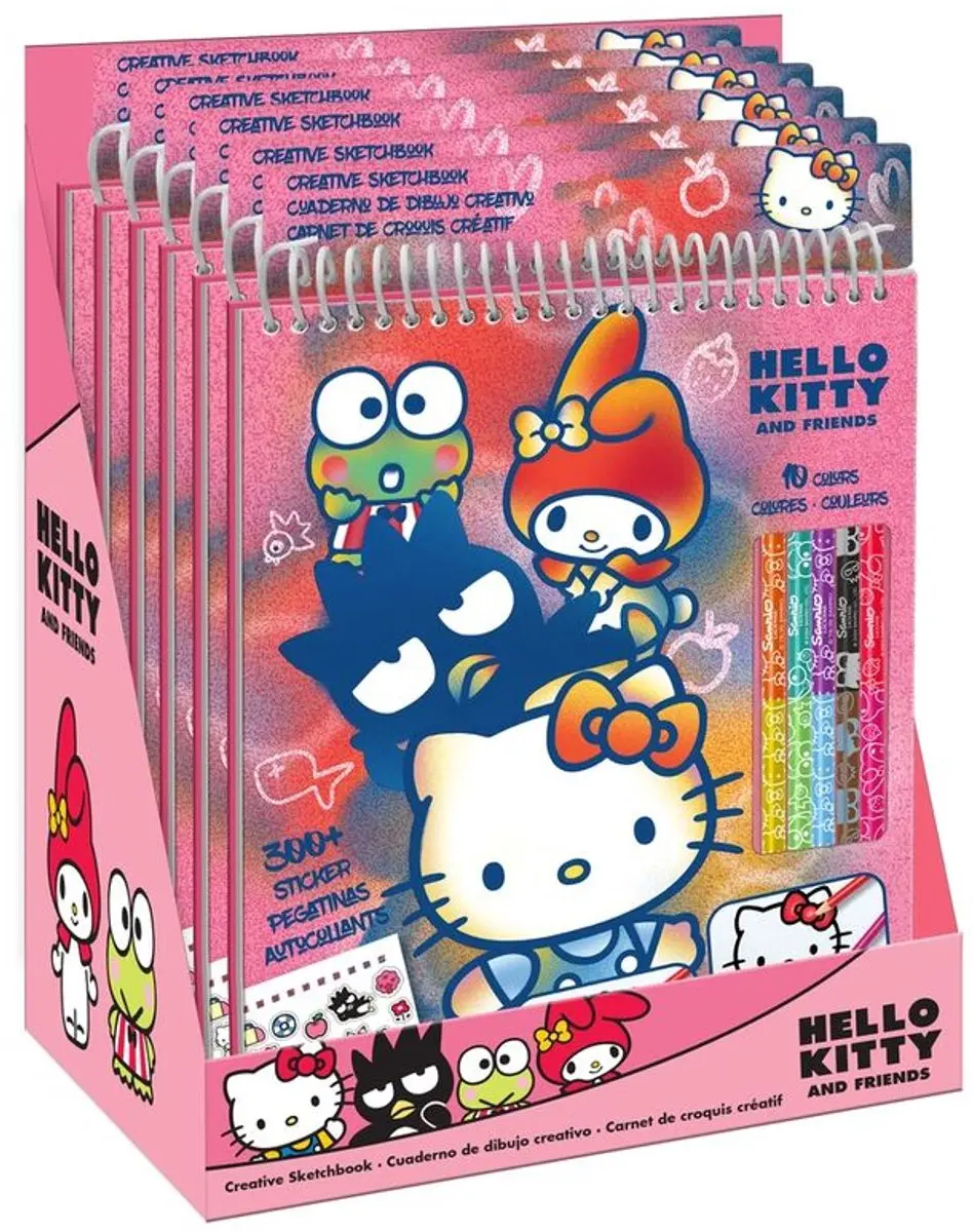 Hello Kitty Kleurset - Schetsboek met 5 Potloden & 300 Stickers