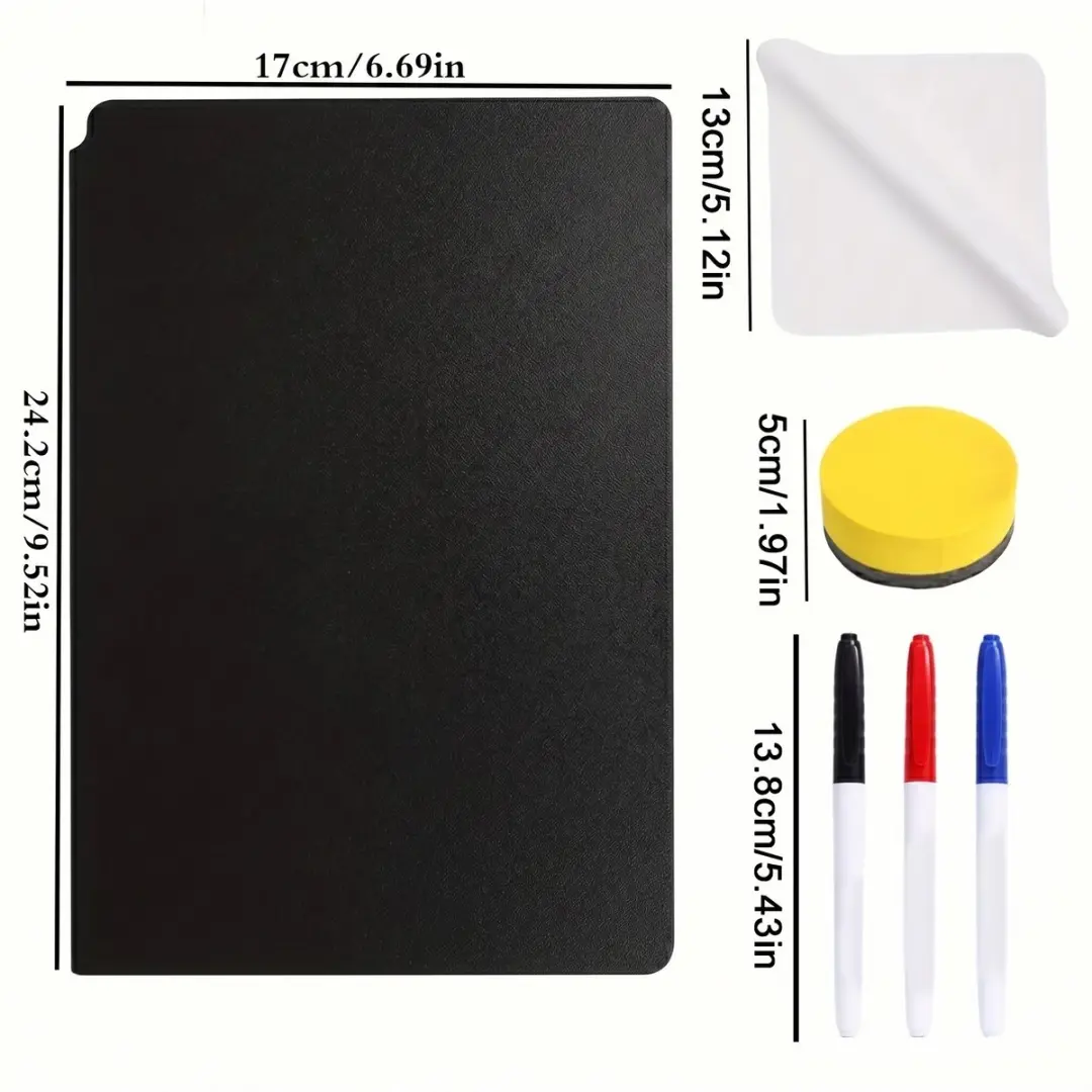 NuveX Draagbaar Whiteboard 24x17cm - Zwart - Pen set & spons