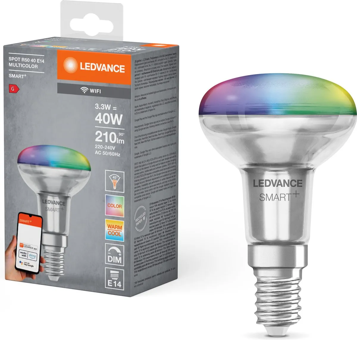 LEDVANCE SMART R5 Spotlamp E14 RGBW 3.3W - Helder