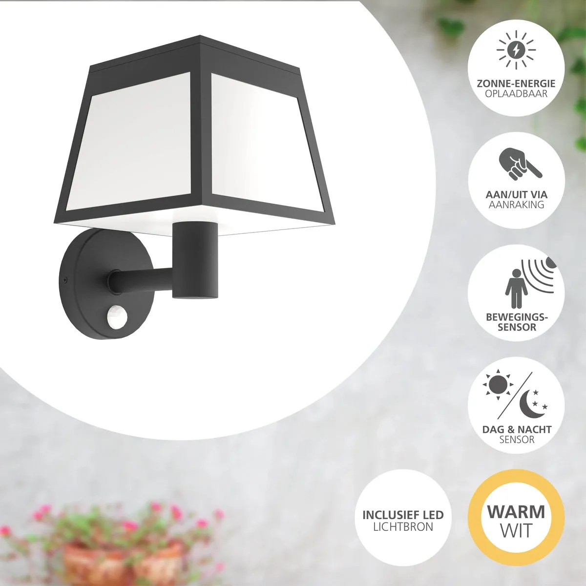 Eglo Altilia Solar Wandlamp Buiten - 20cm - Zwart/Wit - afbeelding 6 van 6