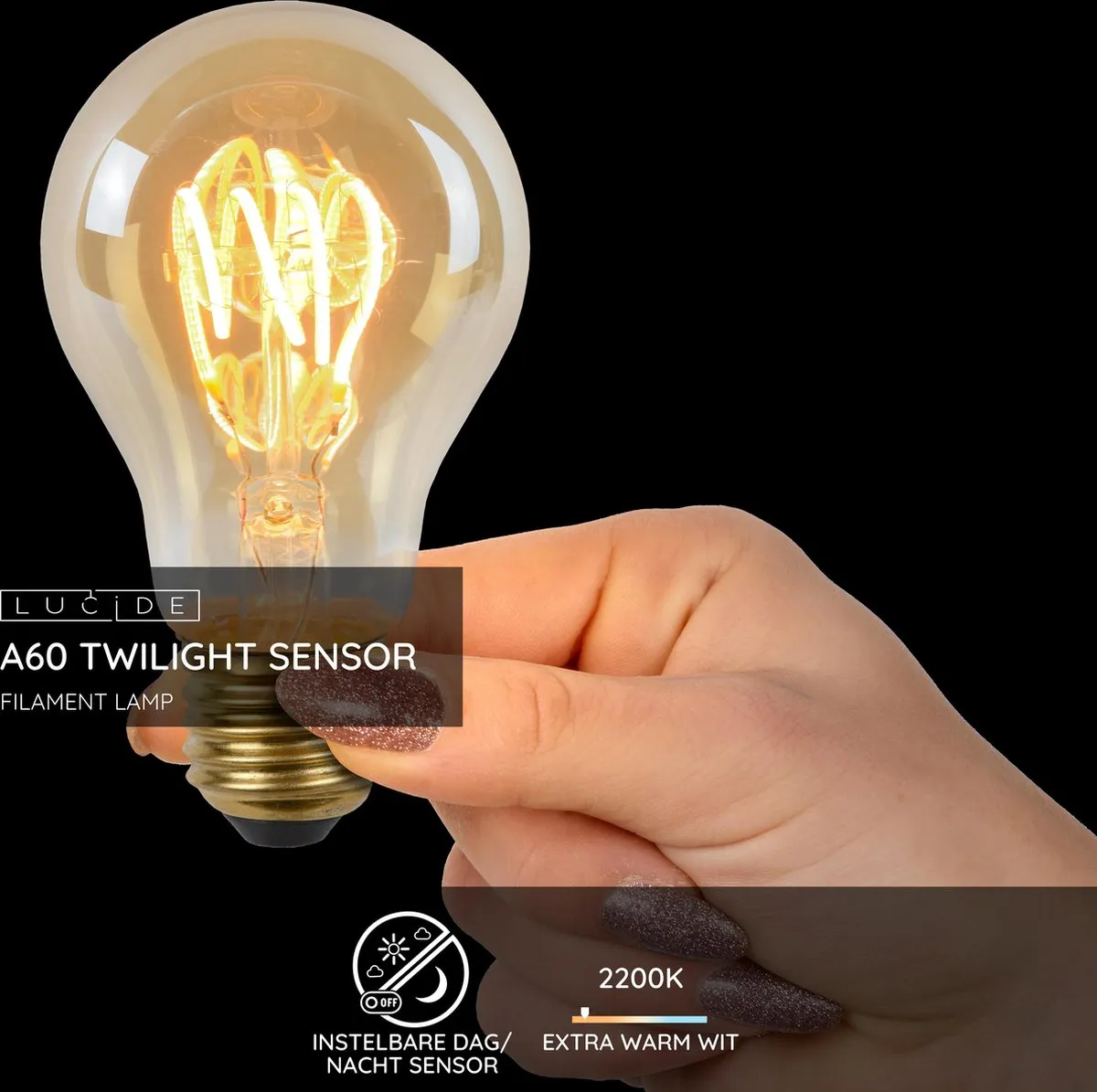 Lucide A60 Twilight Sensor LED Lamp E27 4W 2200K - Amber