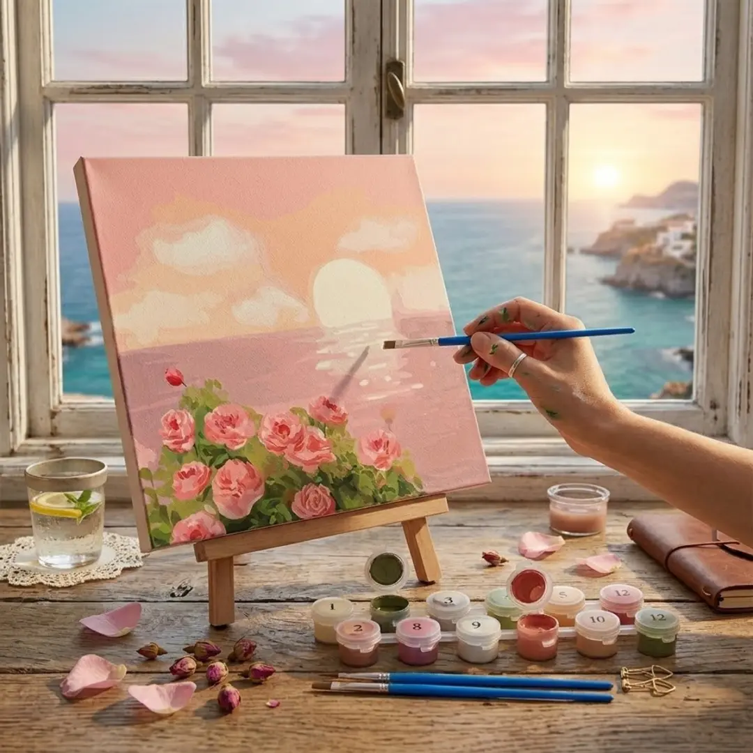 NUVEX Roze Schilder-op-Nummer Set Landschap Bloemen