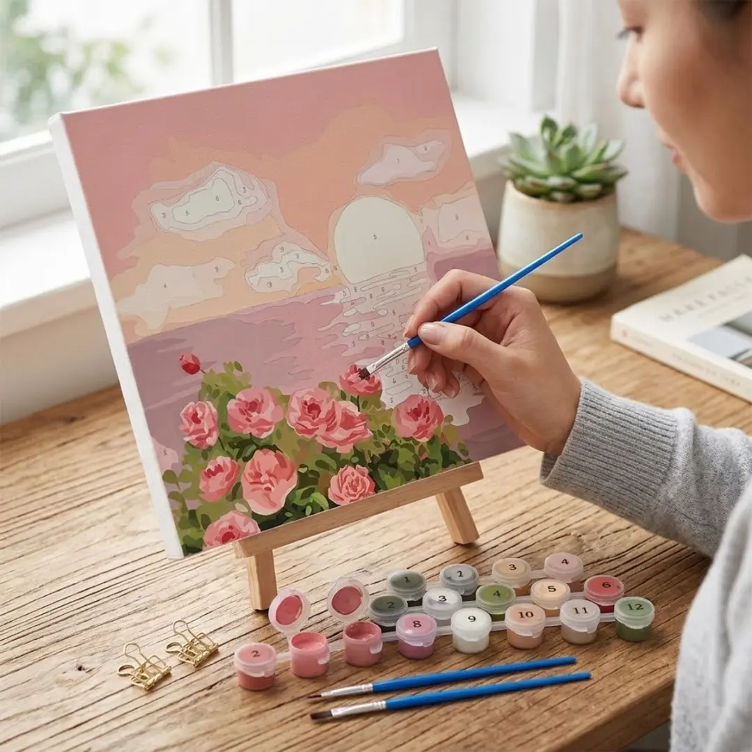 NUVEX Roze Schilder-op-Nummer Set Landschap Bloemen