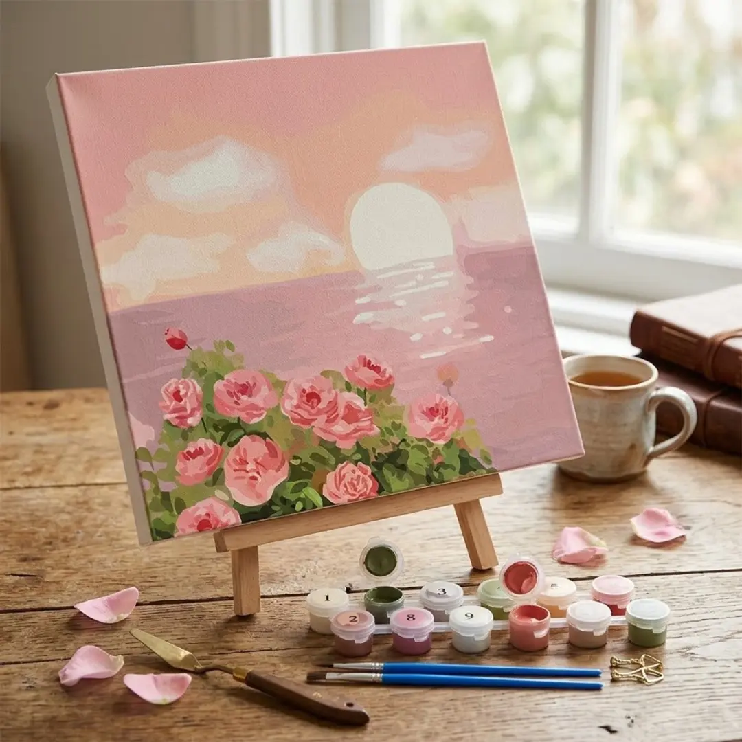 NUVEX Roze Schilder-op-Nummer Set Landschap Bloemen
