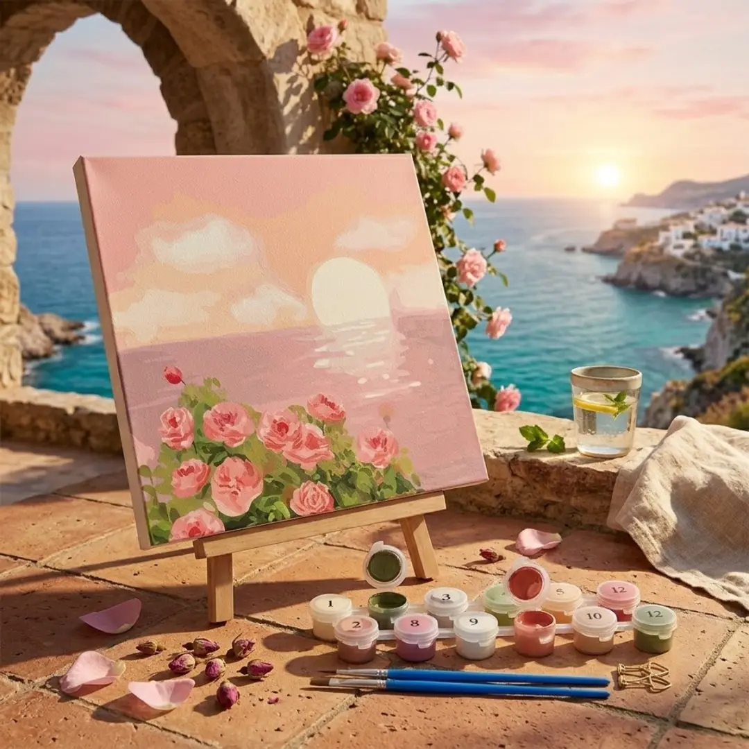 NUVEX Roze Schilder-op-Nummer Set Landschap Bloemen