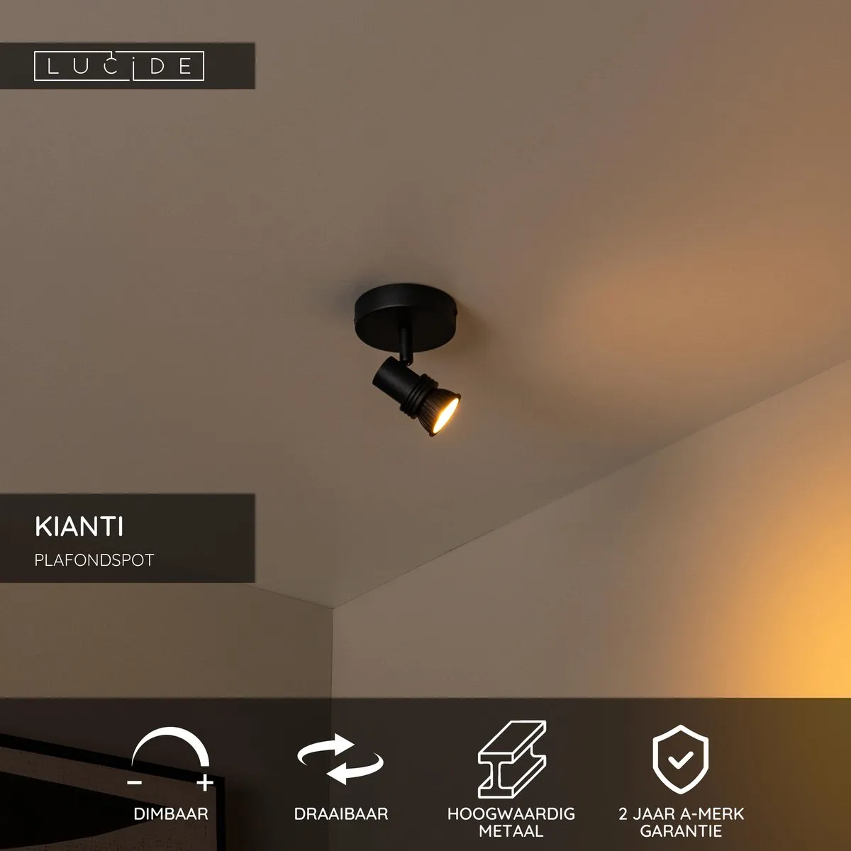 Lucide KIANTI Plafondspot Ø10cm - 1xGU10 - Zwart