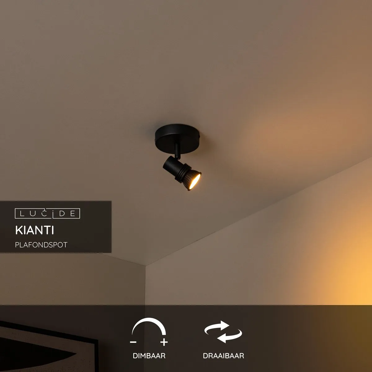 Lucide KIANTI Plafondspot Ø10cm - 1xGU10 - Zwart