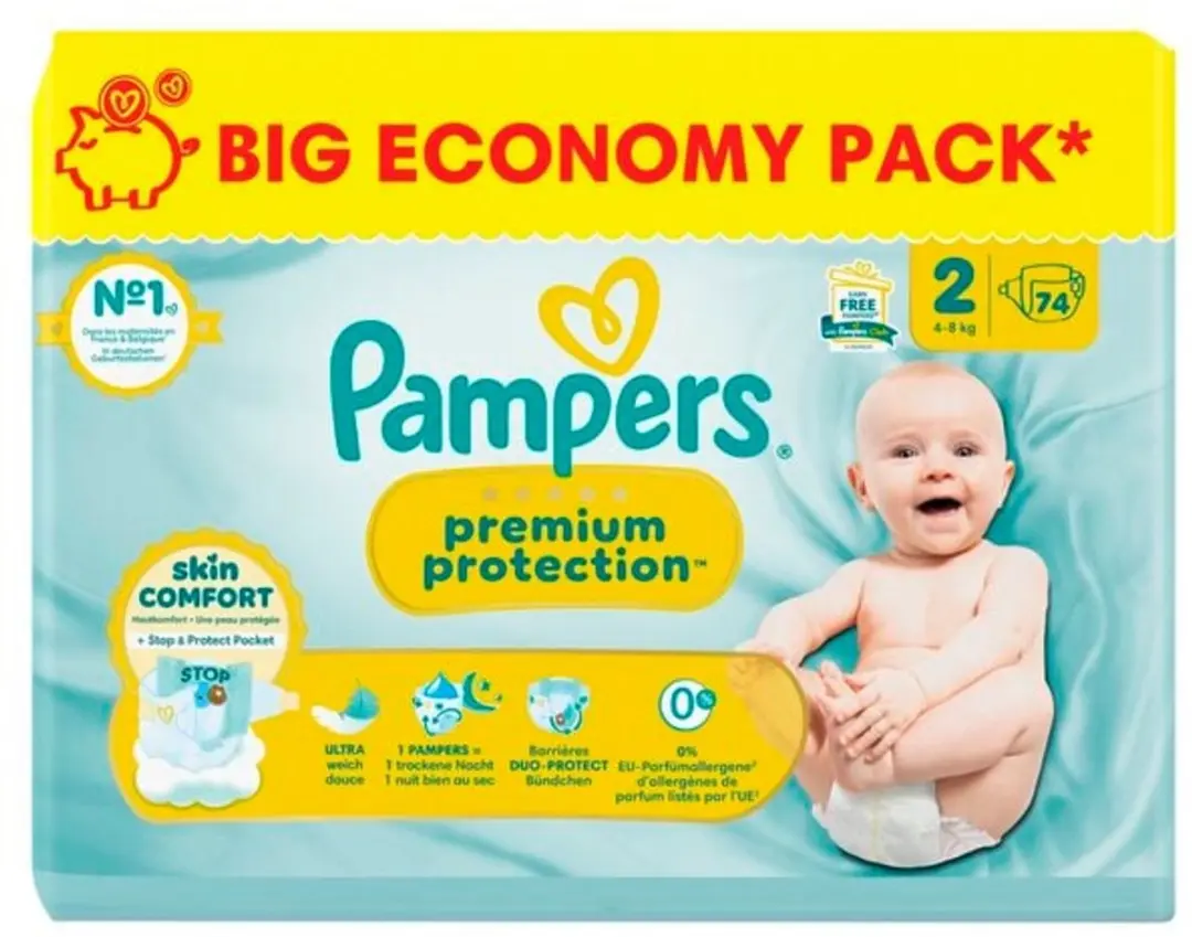 Pampers Premium Protection Maat 2 Luiers 4-8kg - 74 Stuks