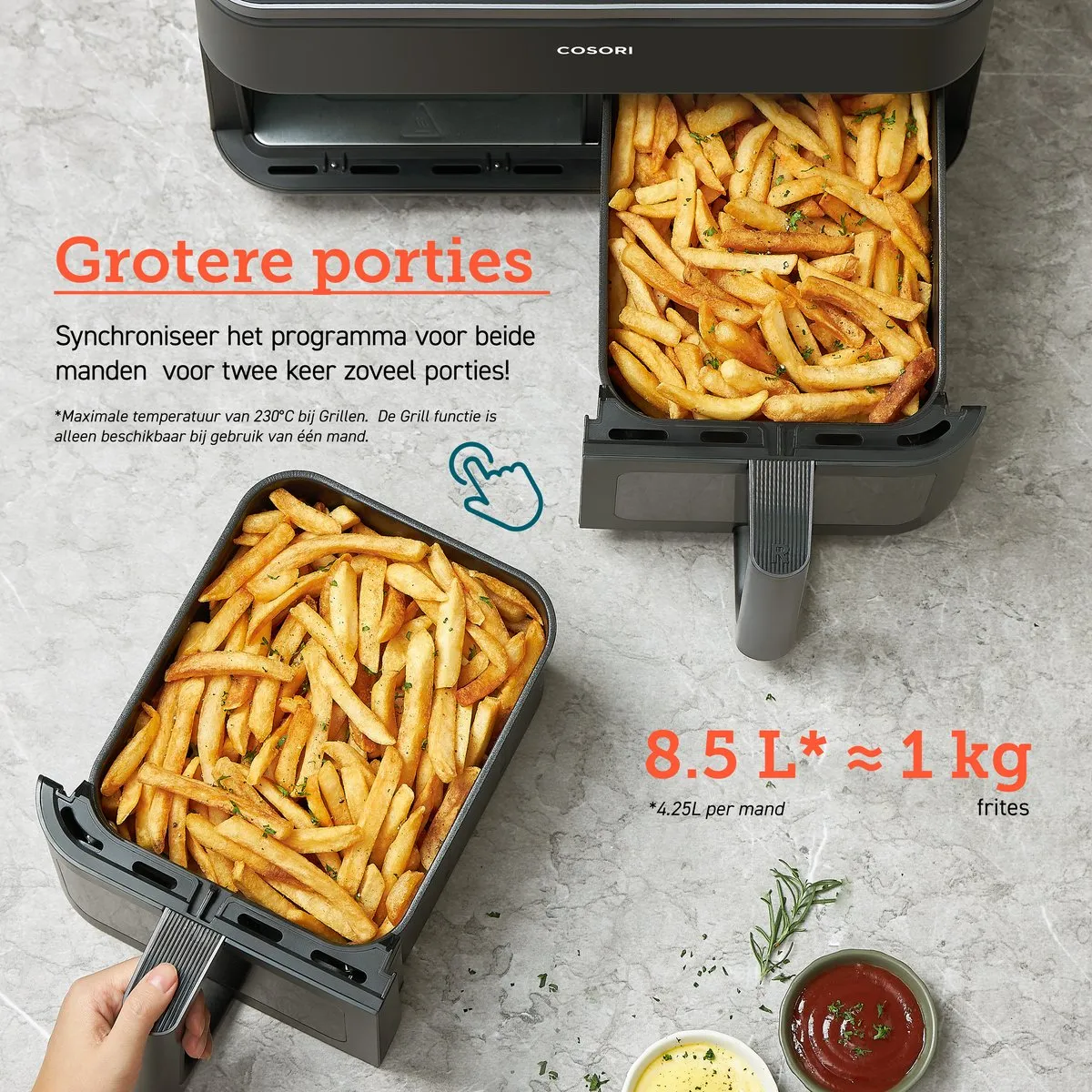 Cosori XXL Dual Basket Airfryer 8,5L - 1750W - 8 Programma's - Zwart - afbeelding 6 van 6