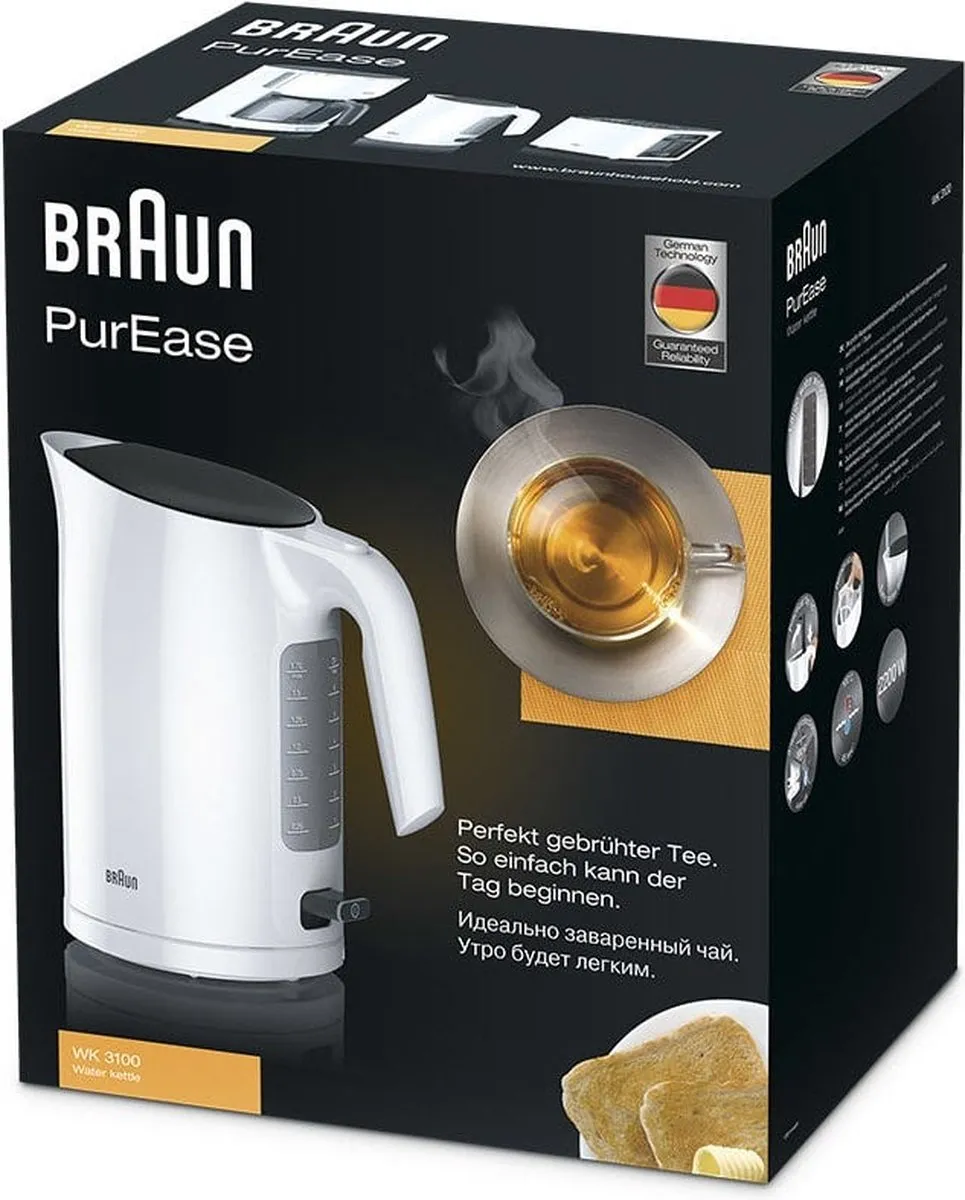 Braun WK3100 PurEase Waterkoker 2200W - Zwart/Wit