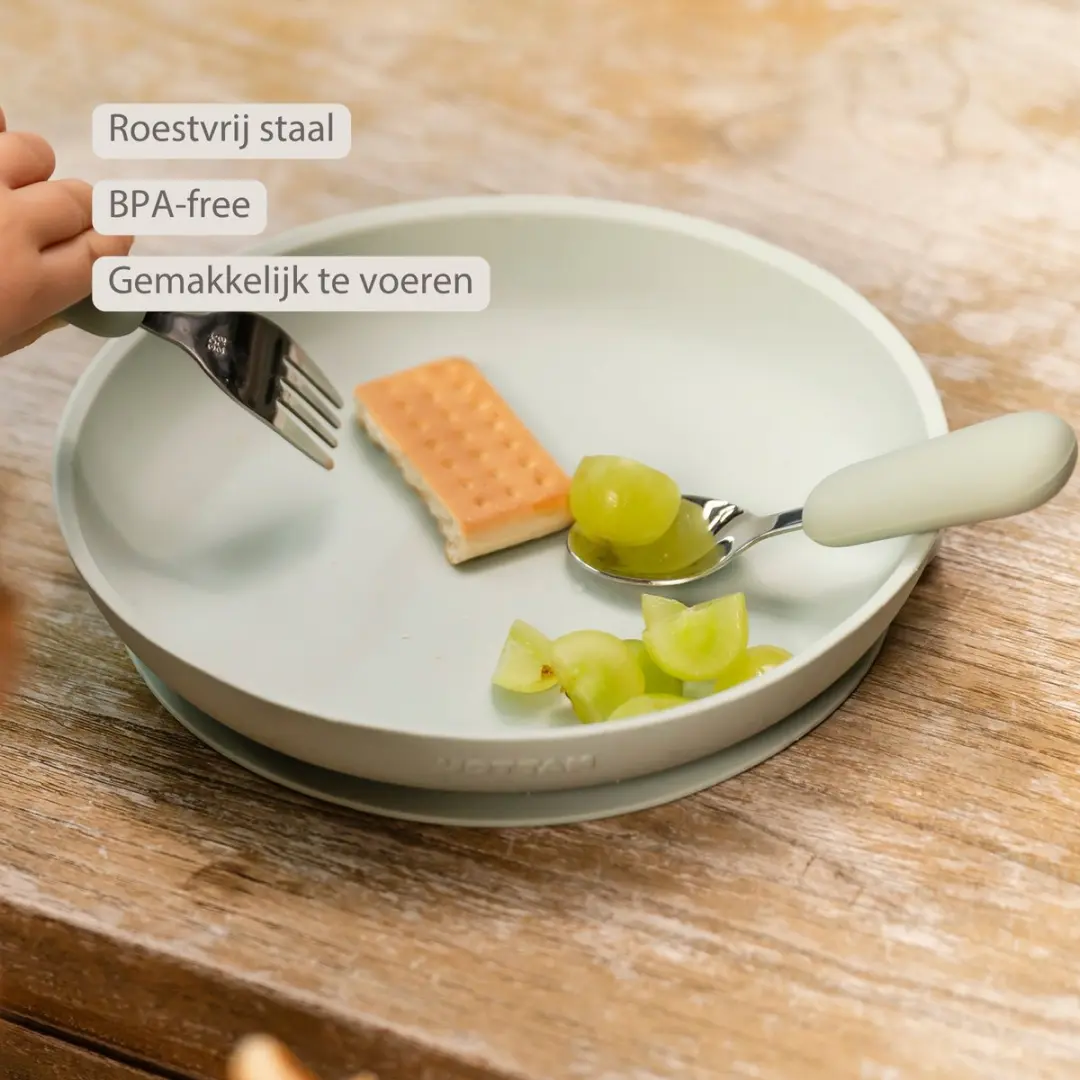 Nattou Mealtime Baby Bestekset - Lepel & Vork 12cm - Lindegroen