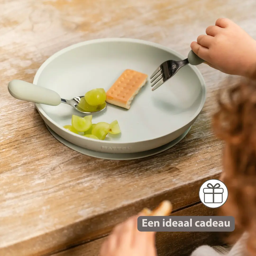 Nattou Mealtime Baby Bestekset - Lepel & Vork 12cm - Lindegroen