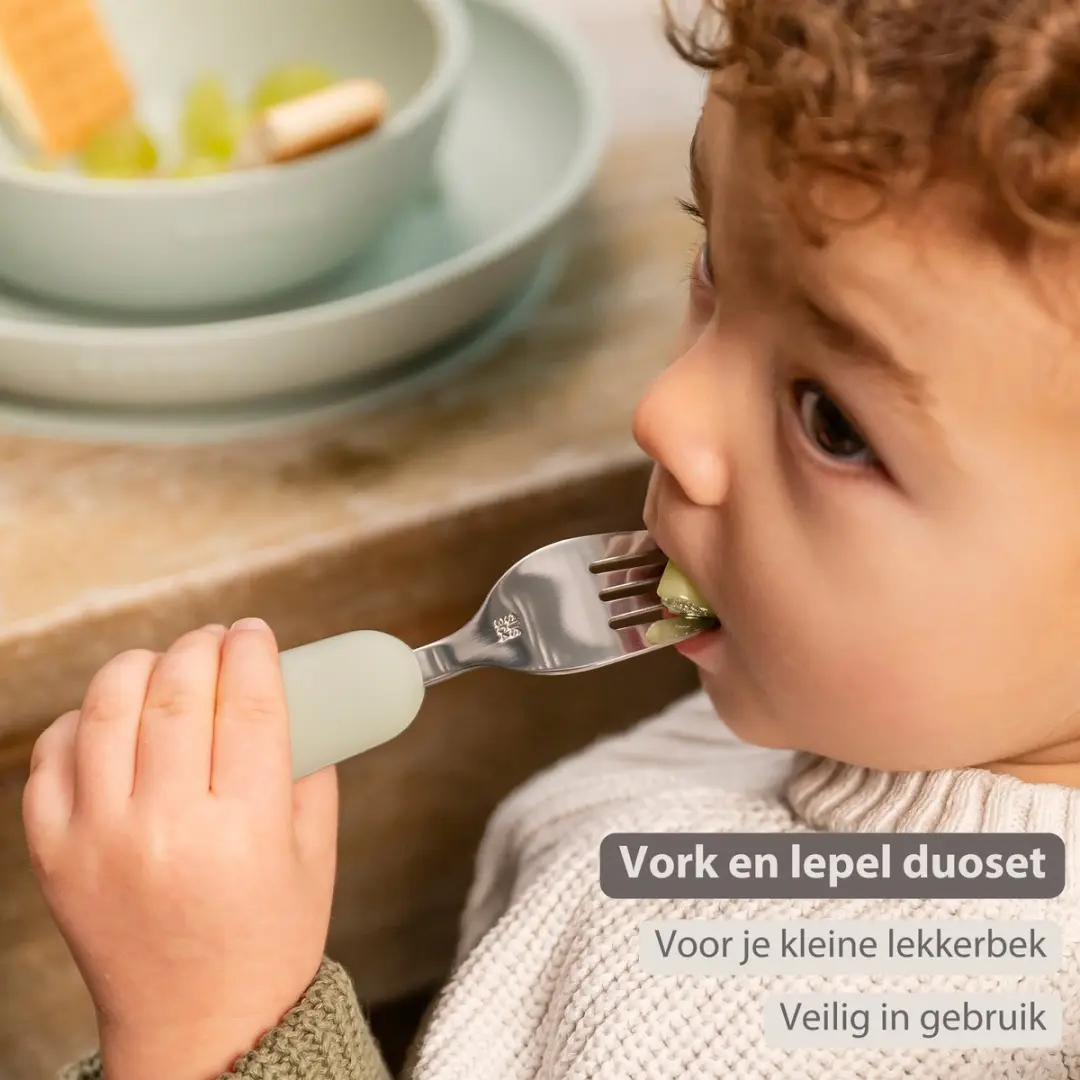 Nattou Mealtime Baby Bestekset - Lepel & Vork 12cm - Lindegroen - afbeelding 6 van 6