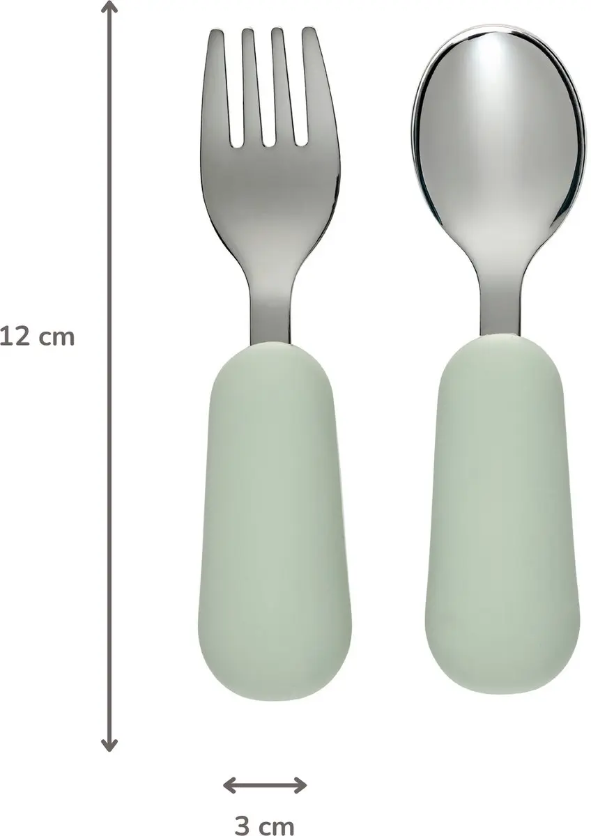 Nattou Mealtime Baby Bestekset - Lepel & Vork 12cm - Lindegroen