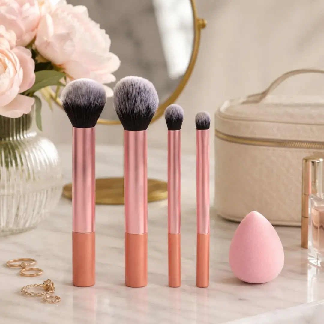 Mexx Make Up Kwasten Set - Beauty Blender & Foundation - Roze