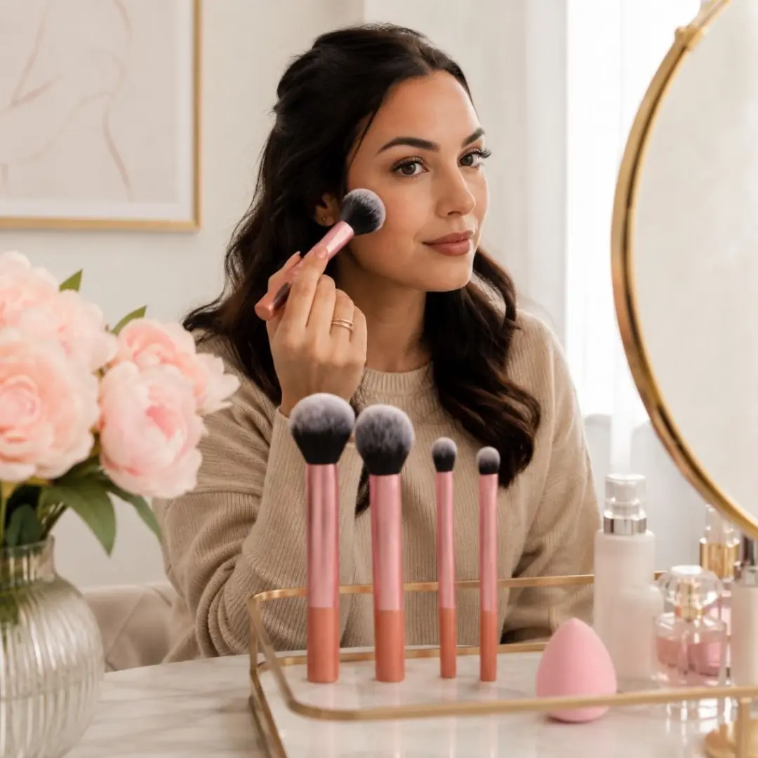 Mexx Make Up Kwasten Set - Beauty Blender & Foundation - Roze
