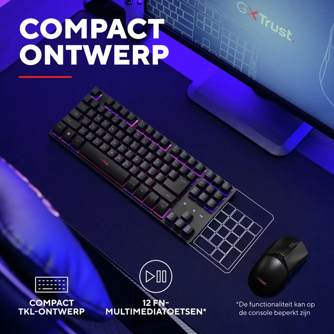 Trust GXT 831 Thado Draadloos Gaming Toetsenbord 26169 - Zwart