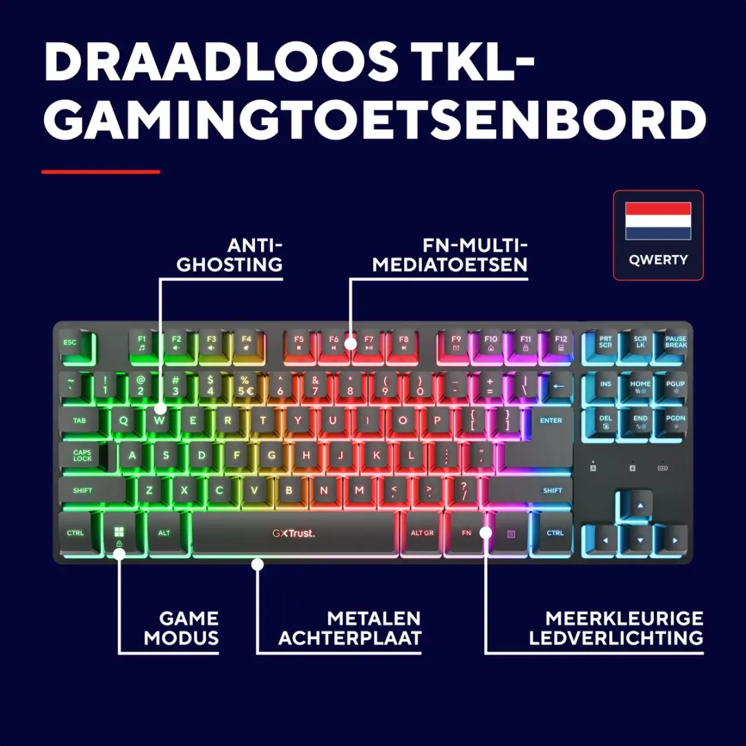 Trust GXT 831 Thado Draadloos Gaming Toetsenbord 26169 - Zwart