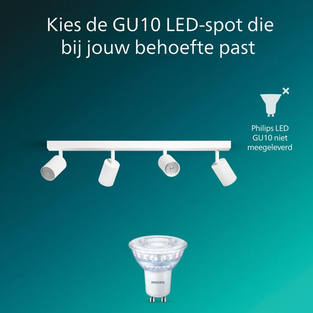 Philips Wyatt Opbouwspot GU10 4-delig - Wit - afbeelding 6 van 6