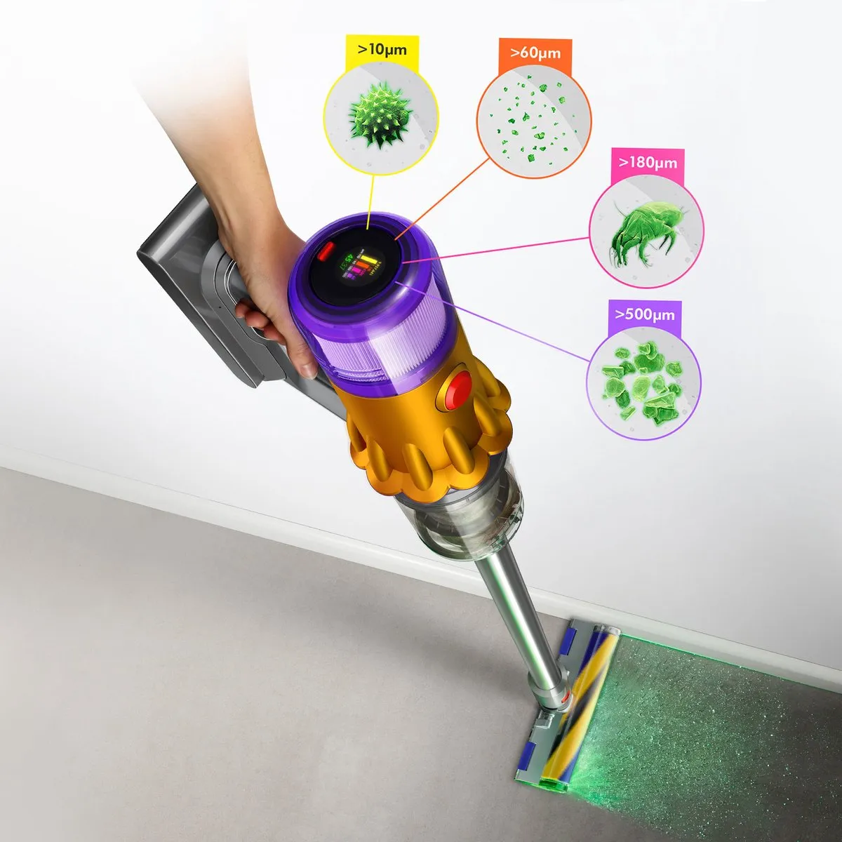 Dyson V12 Detect Slim Absolute Stofzuiger - 150 AirWatts - Nikkel/Geel
