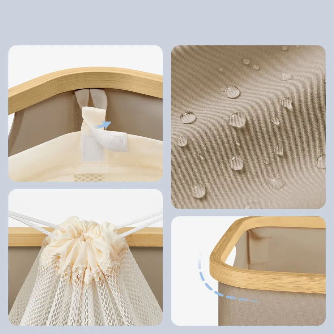 Songmics Wasmand Opvouwbaar 130L - 4 Vakken - Inclusief Waszak - afbeelding 6 van 6