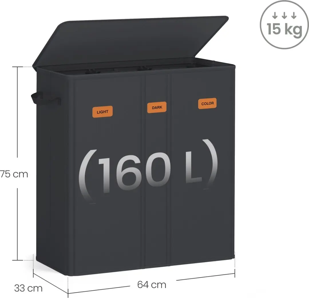 Songmics RLH013B01 Wasmand 160L - 4 Vakken - Met Deksel