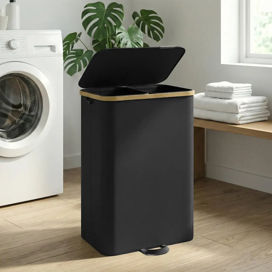 Songmics Wasmand met Deksel 150L - 2 Compartimenten