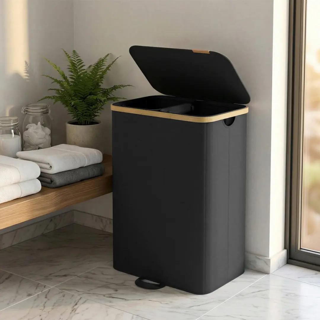 Songmics Wasmand met Deksel 150L - 2 Compartimenten