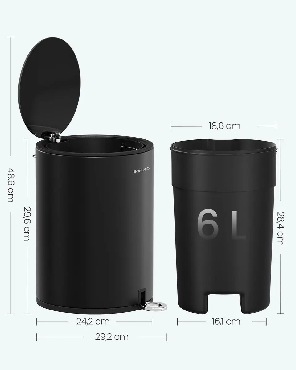 Songmics LTB012BZ01 Pedaalprullenbak 6L - Diepzwart