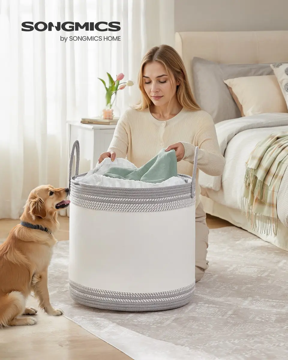 Songmics Wasmand 90L - Wolkenwit/Duifgrijs