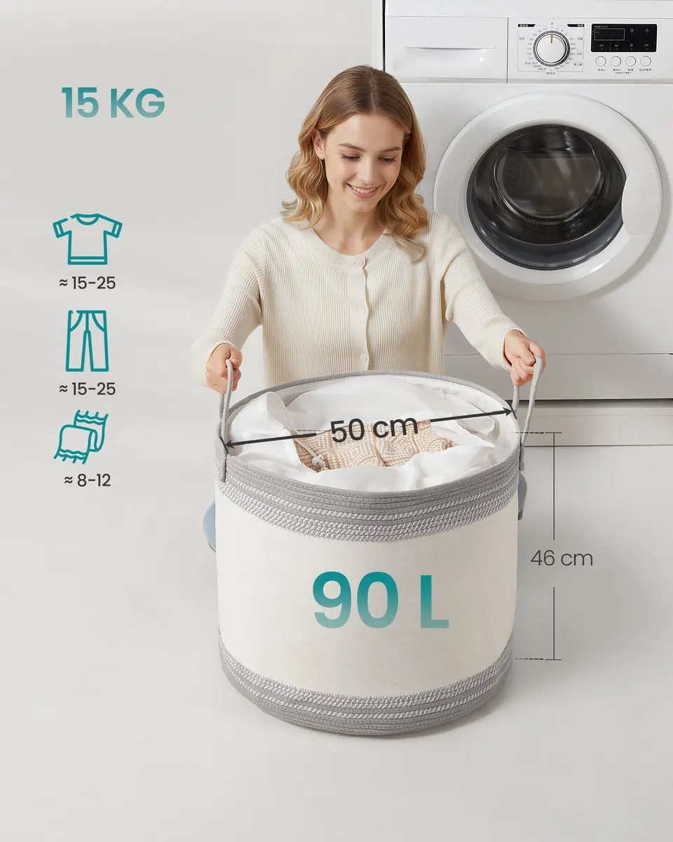 Songmics Wasmand 90L - Wolkenwit/Duifgrijs