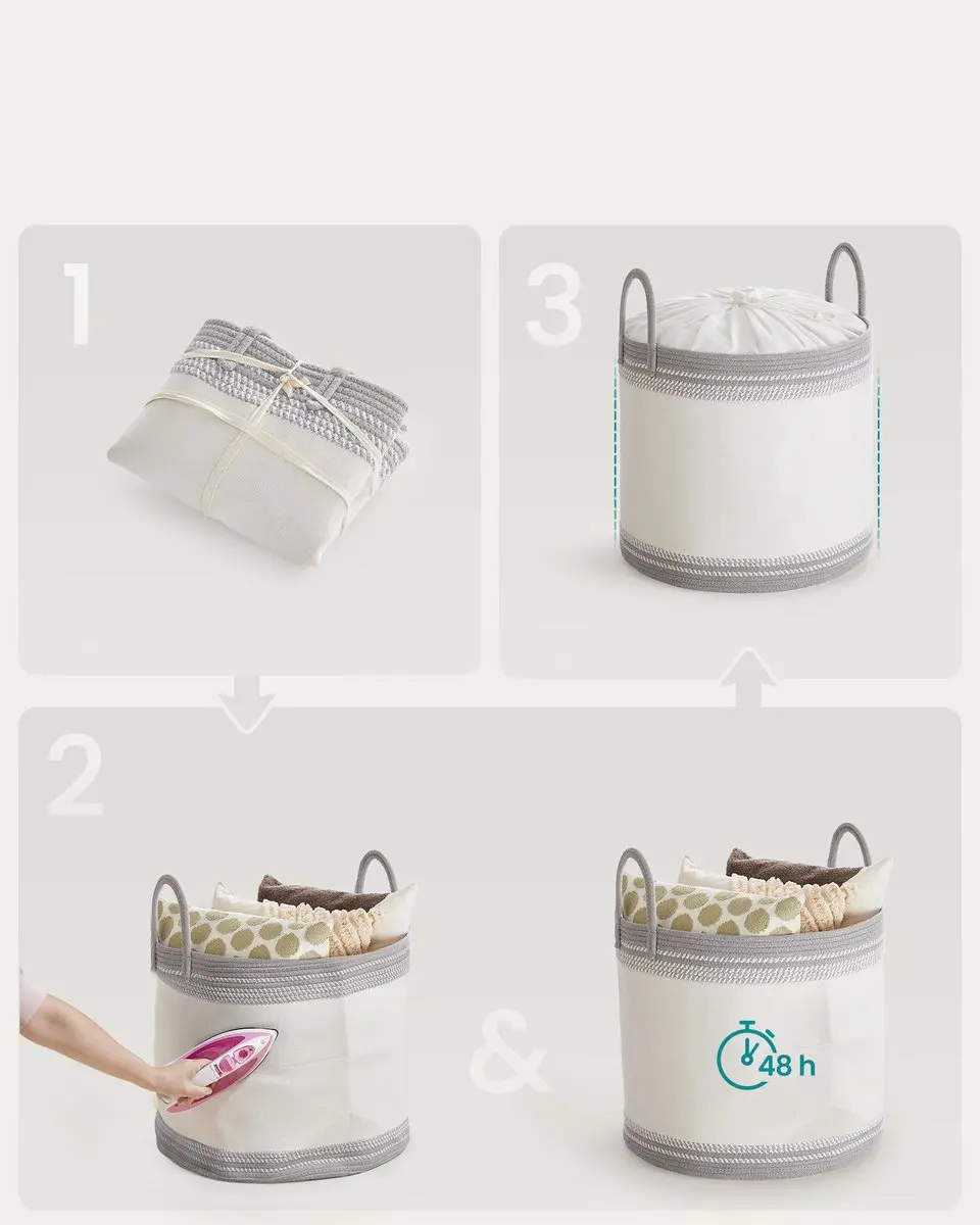Songmics Wasmand 90L - Wolkenwit/Duifgrijs