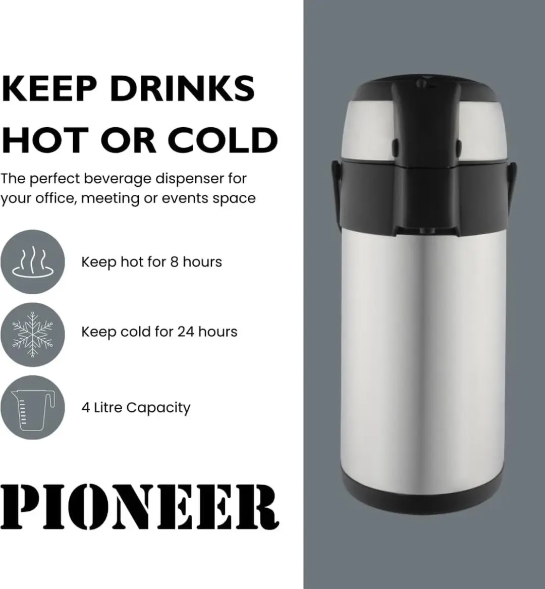 Pioneer Airpot Roestvrijstalen Thermoskan 4L - Zilver - afbeelding 6 van 6