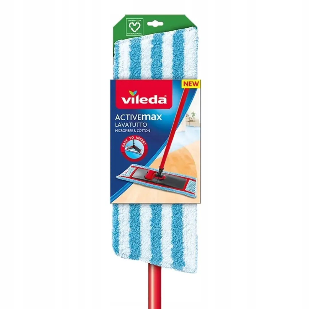 Vileda Active Max Platte Mop 130cm - Rood/Wit/Blauw - afbeelding 2 van 4