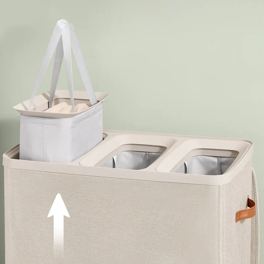 Songmics LCB814LH01 Wasmand 190L - 3 Vakken met Deksel